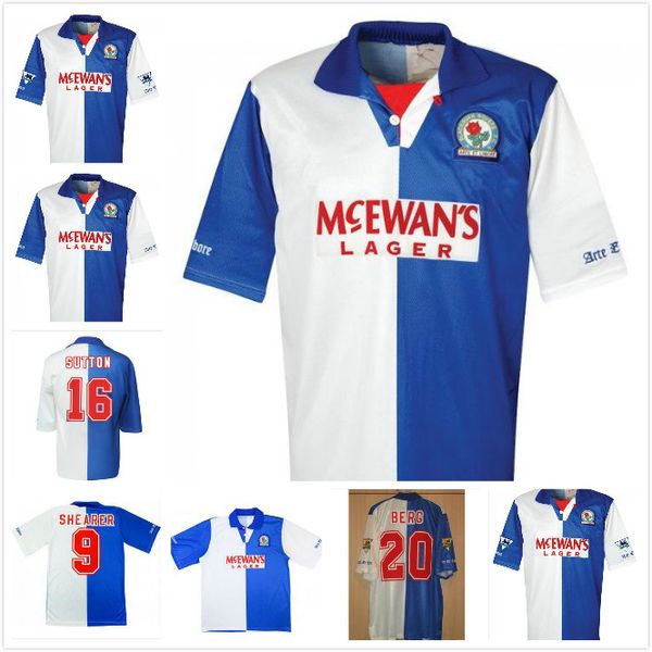 

1994 1995 blackburn rovers retro soccer jersey 94 95 blackburn alan shearer sutton hendry sherwood berg vintage classic football shirt, Black;yellow