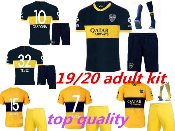 

boca juniors 19 20 home kit soccer jerseys argentine super league 2019 2020 gago tevez carlitos carlitos football uniforms shirts, Black