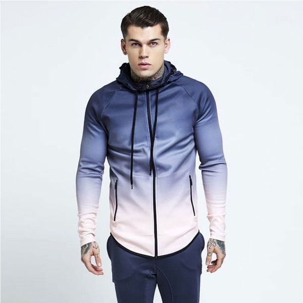 

men autumn long-sleeved zipper hoodies sweatshirt clothes men print colour coat male hoodies, Black