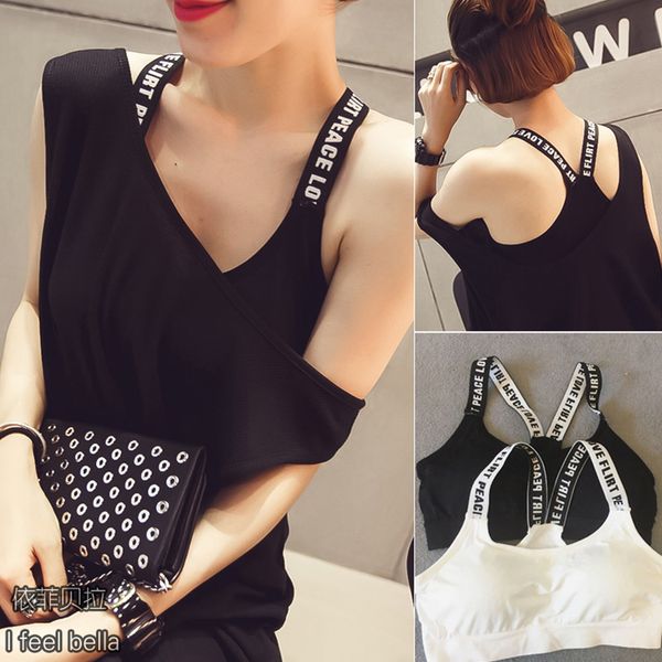 

women padded letter fitness stretch crop tank vest running yoga sports bras apparel female sportswear clothing clothes 2019, White;black