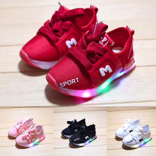 

children girls boys shoes toddler infant kids shoes letter crystal led light luminous running sport sneakers, Black;red