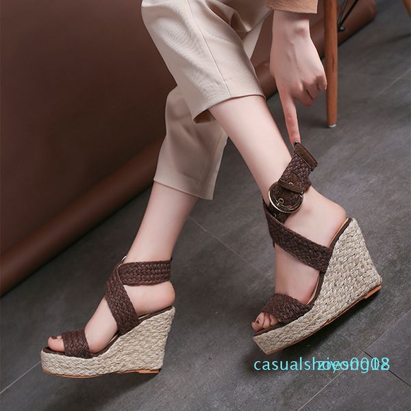 

women wedge sandals female platform new rome high heel sandals fashion ankle strap open toe ladies shoes zapatos de mujer z08, Black