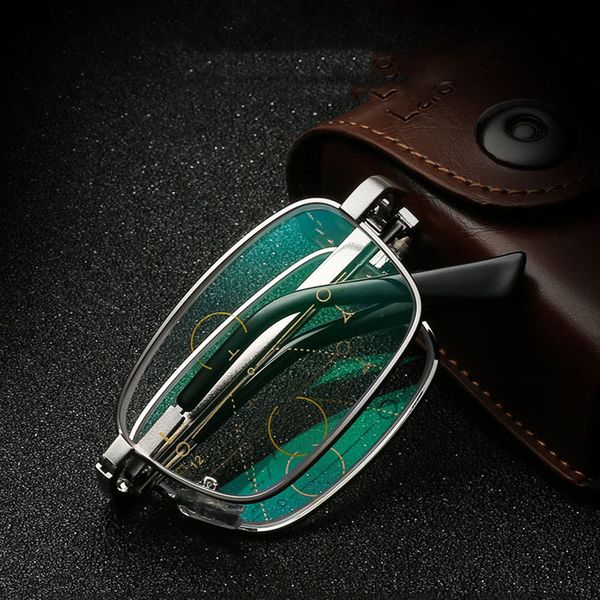 

brand business fold reading glasses men stainless steel glasses anti-blu-ray multifocal spectacles +1.0 +3.0 gafas de lectura, White;black