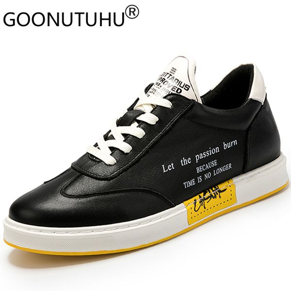 

2019 style fashion men's shoes casual genuine leather flats sneakers male height increasing shoe man nice platform shoes for men, Black
