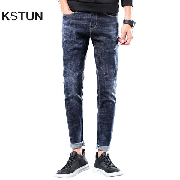 

kstun mens jeans brand stretch 2020 slim fit solid blue casual denim pants full length male trousers jeans cowboys jean hombre