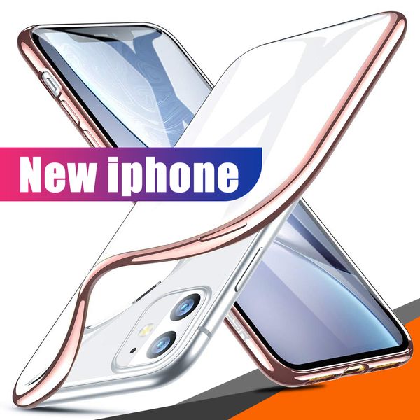 Para Iphone 11 PRO X XR XS MAX S10 Nota 10 Caso Ultra-Fino Tecnologia de Galvanoplastia Metálica Resistente a Choques Gel Macio TPU Capa Case Transparen