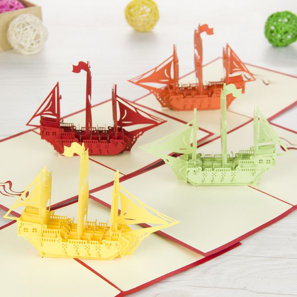 

3d laser cut handmade carving ancient sailing boat paper invitation greeting cards postcard birthday party business gift