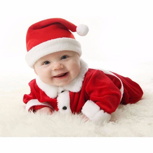 

0-4t baby boy girl cute christmas long sleeve cotton outerwear trousers hats infant warm set, White
