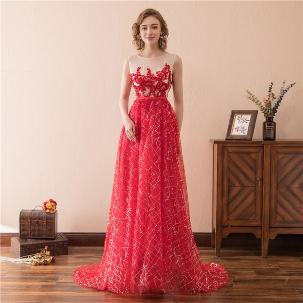 

shimmering lace fabric scoop red cocktail dresses appliques sequins long evening dresses bodice sheer back formal evening dresses, Black;red