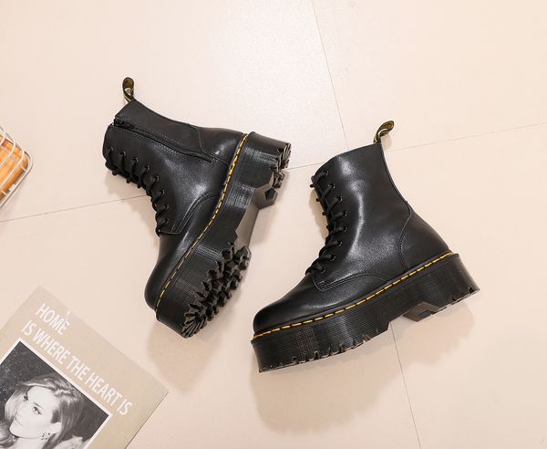 

men's boots martens leather winter warm shoes motorcycle mens ankle boot doc martins fur men oxfords, Black