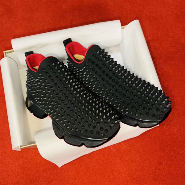 

fashion luxury red bottom men women casual shoes spikes rivets rhinestone dress party walking shoes sneakers chaussures de sport 35-46, Black