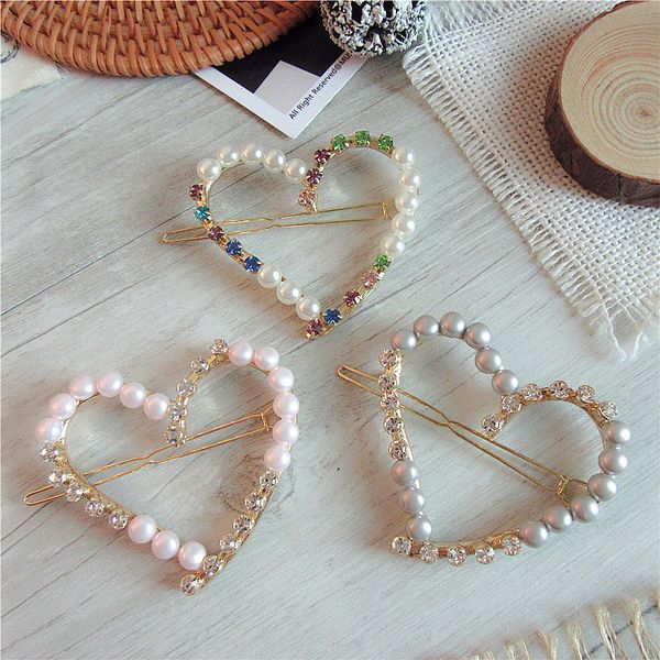 

new crystal pearls heart bow geometric hairpins for women headband sweet hair clips barrettes fashion hair accessories, Golden;white