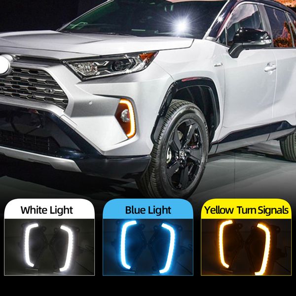 

2pcs led daytime running light drl for toyota rav4 2019 2020 waterproof 12v yellow turn signal indicator light bumper lamp