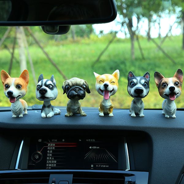 

car ornaments cute shaking head resin dog puppy figurines automobile interior dashboard toys home furnishing decoration gifts