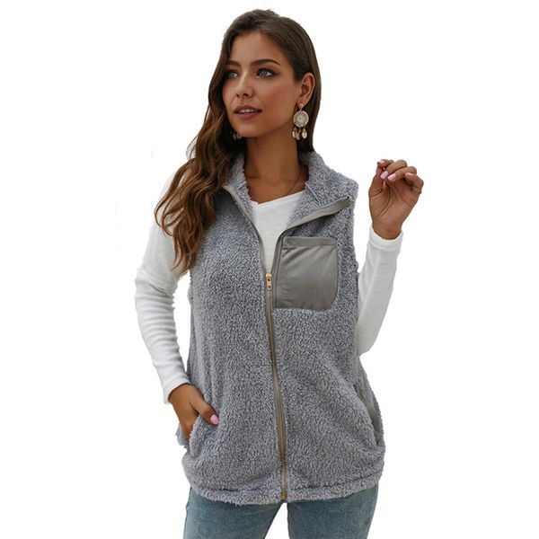 

women plush coat vest autumn winter 2019 new warm fashion slim office women's vest casual zipper pockets coats female, Black;white