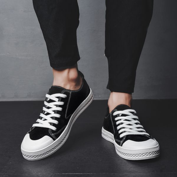 

men's canvas shoes suede comfortable sneakers slip-on footwear male fashion casual menswear zapatos hombre, Black