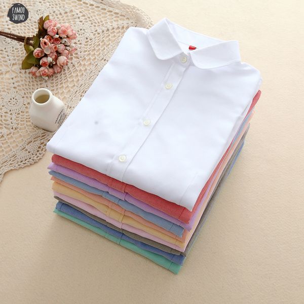 

new 2019 women blouse shirts oxford cotton long sleeve ladies white blouses shirt plus size casual solid female clothes