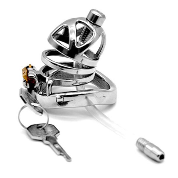 

toys chastity device chastity with silicone stainless steel men cockrings products male catheter cage lock for sm g7-1-253b