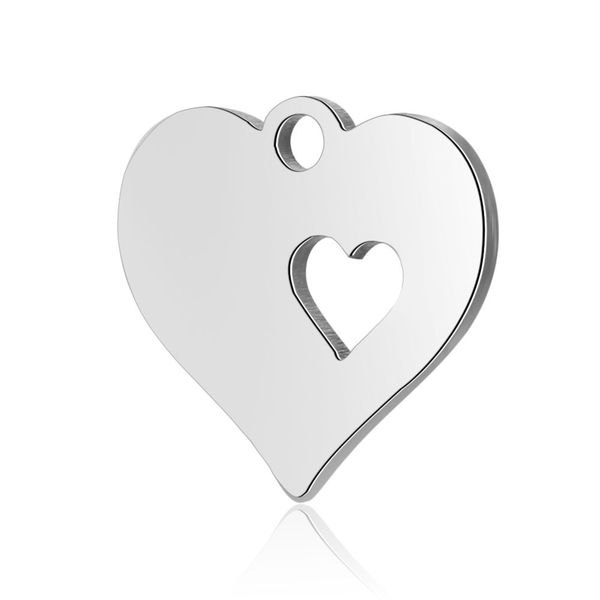

wei star titanium steel heart pendant diy laser cutting stainless steel ornament accessories peach heart bracelets necklace pend, Silver