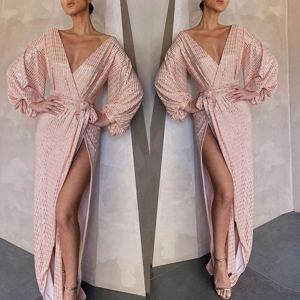 

осень / зима новых женщин sexy v-образным вырезом open fork банкет вечернее платье платье, Black;gray