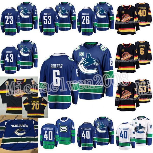 

40 elias pettersson vancouver canucks jersey bo horvat brock boeser j.t. miller micheal ferland pavel bure quinn hughes henrik sedin, Black;red