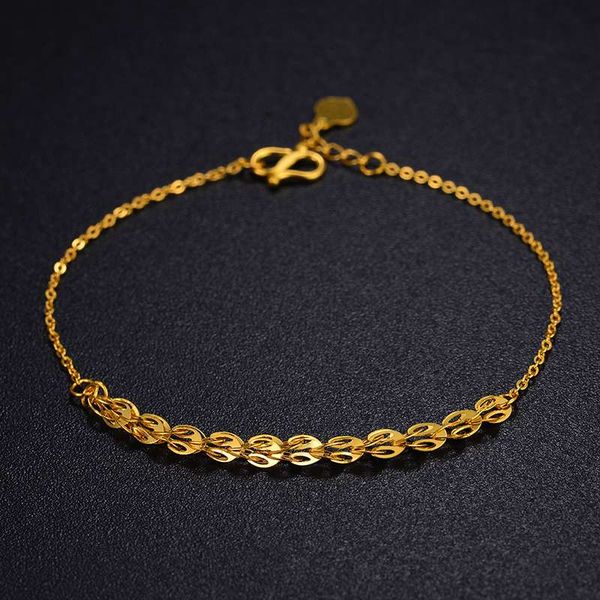 

solid 24k yellow gold bracelet luck phoenix feather with rolo o chain link bracelet 6.7" 2g, Golden;silver