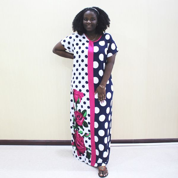 

dashiki африканские платья для женщин горошек хлопка с коротким рукавом длинные платья, Red