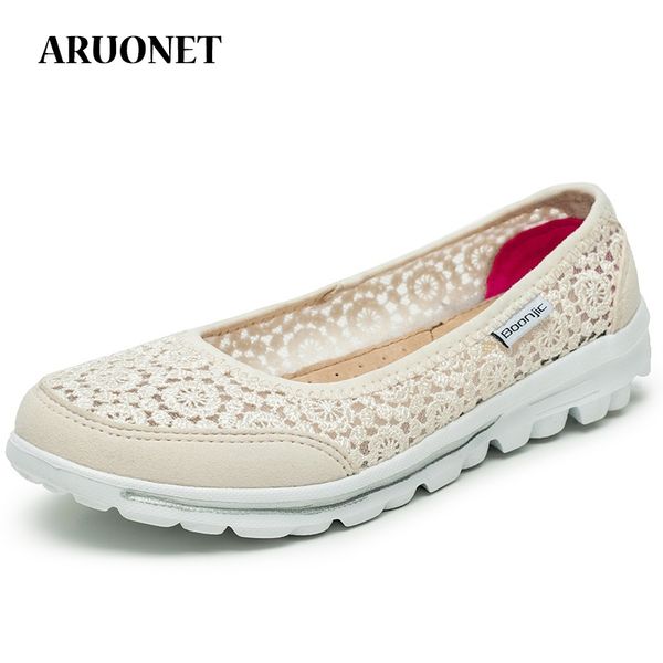 

auronet ballet flats shoes woman hollow out mesh women shoes ladies loafers anti-slip women flats zomer schoenen dames, Black