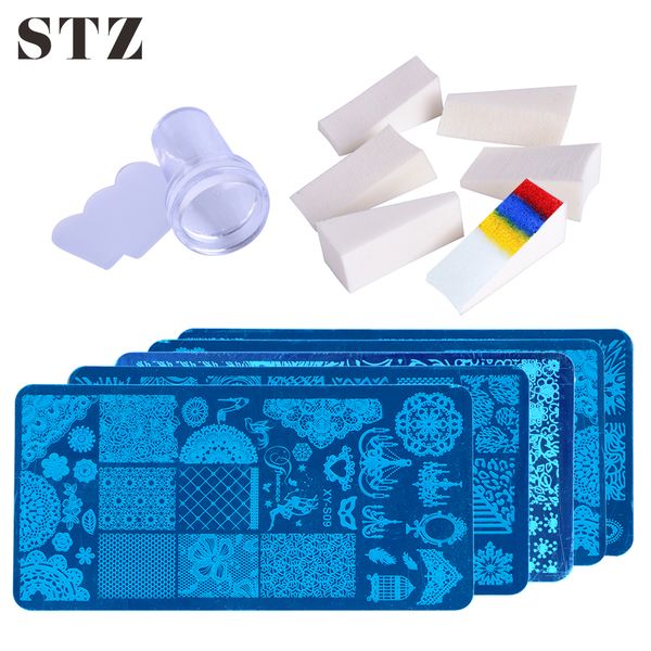 

stz 11pcs nail art stamp plate stamping jelly stamper scraper set gradient sponge nail templates stencil christmas manicure #804, White