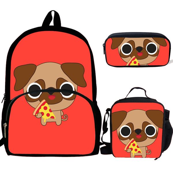 

cute dog eat pizza print backpacks children bookbag boys school bag mochila girls daily shoulder luch bag set pencil croobody