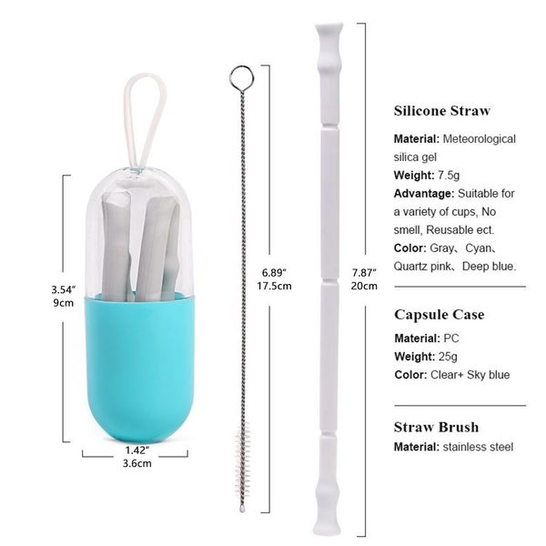 

2020 silicone foldable drinking straw set with mini box brush reusable collapsible straws for outdoor travel kitchen bar portable drinkware