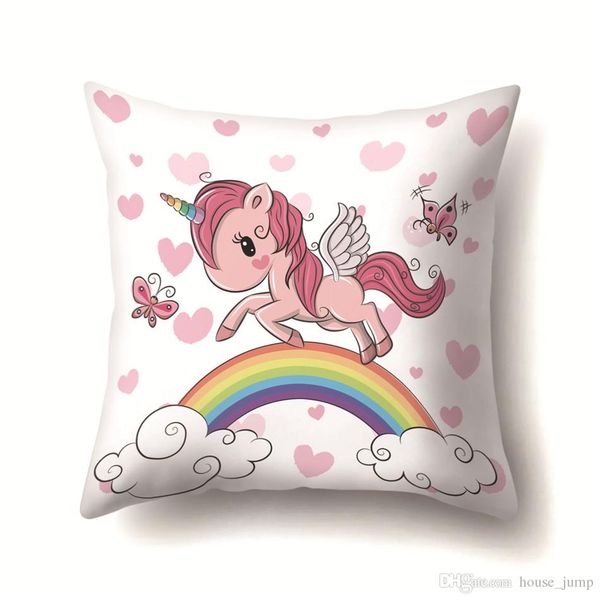 Hot Unicorn Print Pillow Cover Polyester Peach Skin Cushion Cover