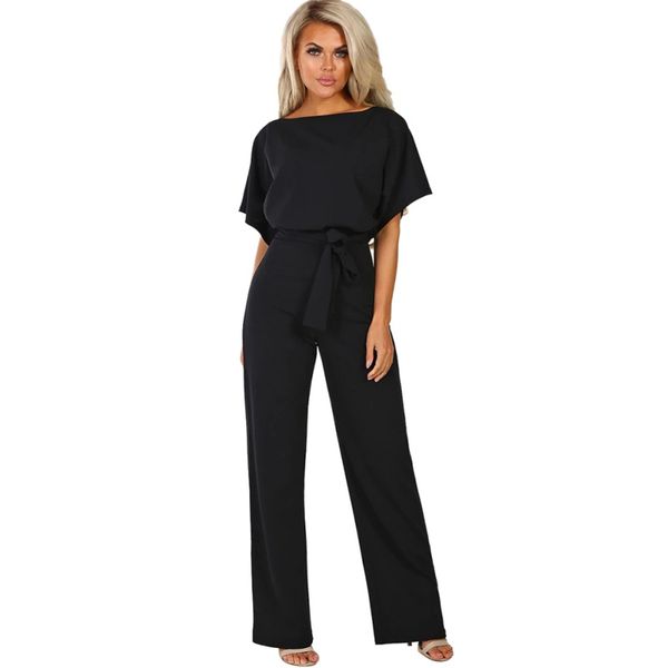 

ladies jumpsuit round neck short sleeve lace up jumpsuit high street palysuit women pants rk, Black;white