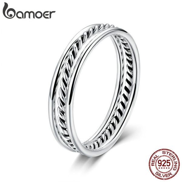 

bamoer 3pcs authentic 925 sterling silver round circle pure finger ring simple rings for women wedding engagement jewelry scr467, Golden;silver