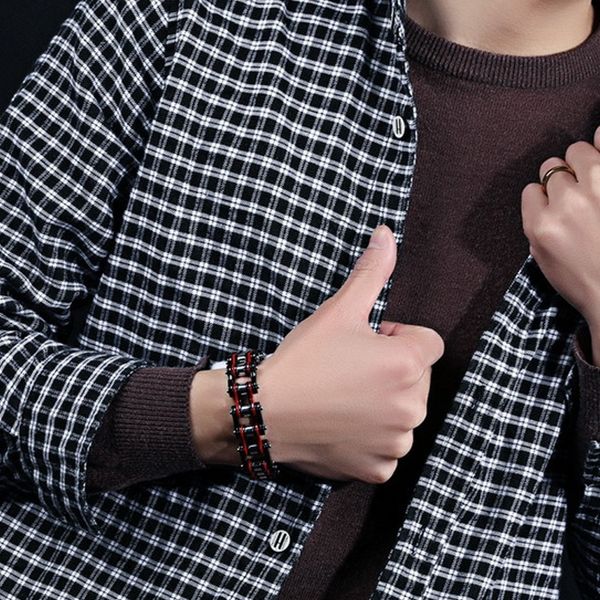 

bracelet men stainless steel bicycle chain men bracelet mens locomotive male accessories gifts for man charm bracelets hip hop, Black