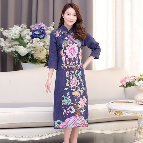 

2018 vietnam ao dai dress chinese embroidered plus size cheongsam modern long qipao blue oriental collars chino tradicional, Red