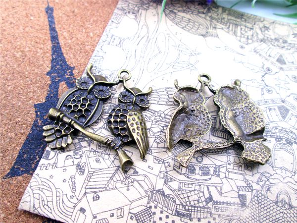 

18pcs of antique tibetan bronze tone owl charm pendants 35x35mm, Bronze;silver