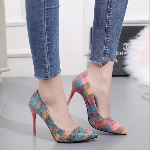 

women high heels shoes designer dress shoes fashion ladies shoes color woven printed stiletto large size zapatos de mujer, Black