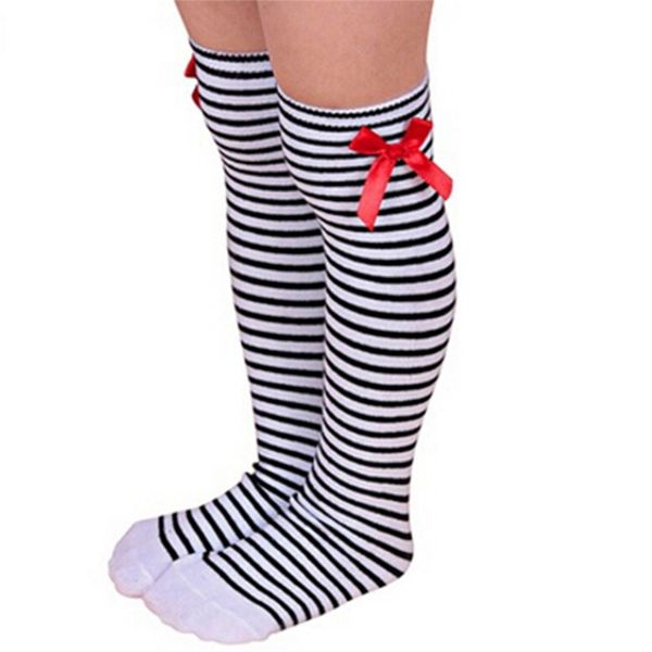 

kids warm winter knee high stockings christmas girls striped boot bowknot stocking white black gray cotton xmas gifts stocking, Blue