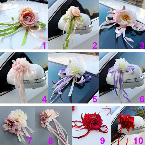 

new creative wedding car door handles rearview mirror decorate champagne color artificial flowers decoration accessories