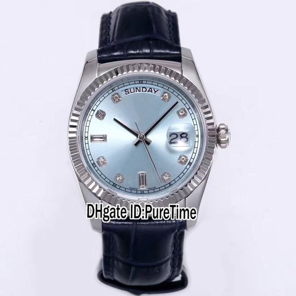 

trf 36mm daydate 118135 eta a2836 автоматические мужские часы стальной корпус рифленый безель синий циферблат серебряный бриллиант марки син, Slivery;brown