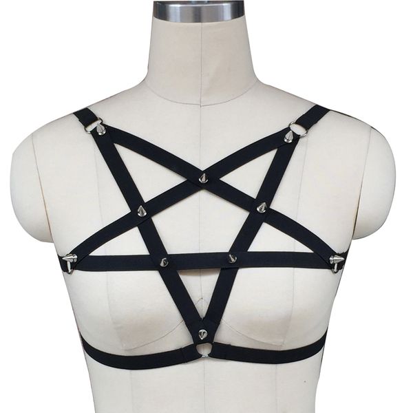 

christmas clothing pentagram harness women cage bra body bondage harness gothic custom witchy liga exotic crop harnes, Black;white
