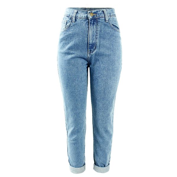 

Women `S Plus Size High Waist Washed Light Blue True Denim Pants Boyfriend Jean Female For Women Jeans