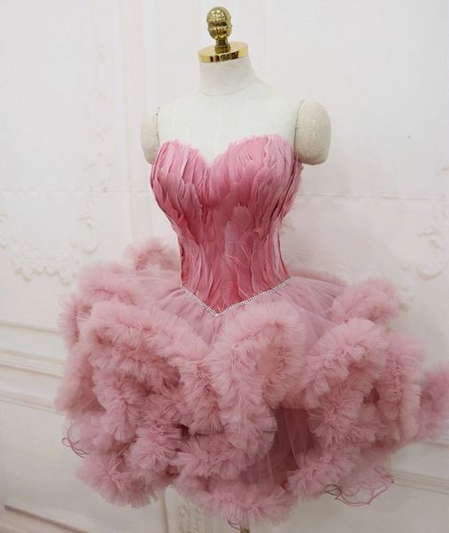 

baby pink mini tulle short prom dresses feather bodice ballet skirt girls tutu skirt graduation homecoming dress plus size lace up back, Black
