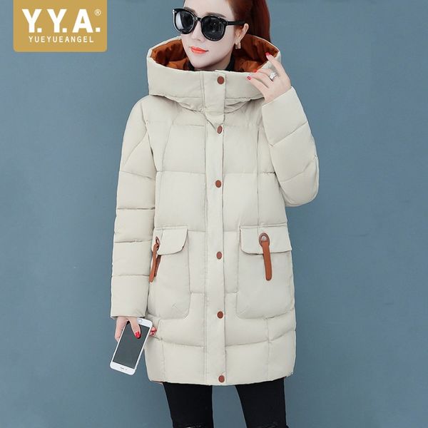 

women winter loose fit long parka hoody thick warm filler overcoat outwear coat casual mid long puffer jacket parkas plus size, Black