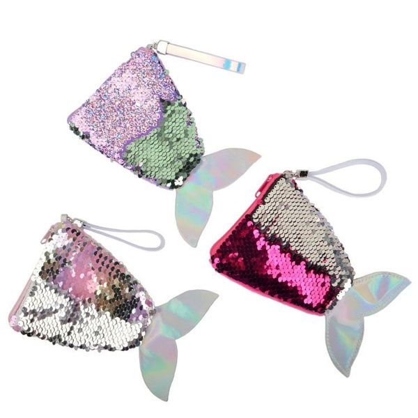 

double color fish tale coin purse wallet sequined mini purse for women and children girl small purse wallet animal wholesale price, White