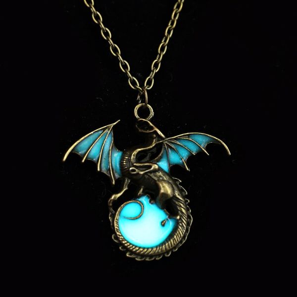 

glow in the dark necklace pendant silver chain jewelry bright dragon pendants & necklaces mens punk dragon necklace