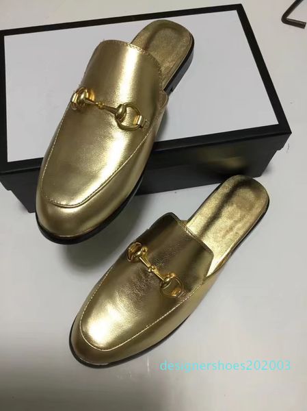 

mens women all gold leather slipper mules designer mule slipper loafers luxuy casual shoes golden mules big size eur34-46 d03, Black