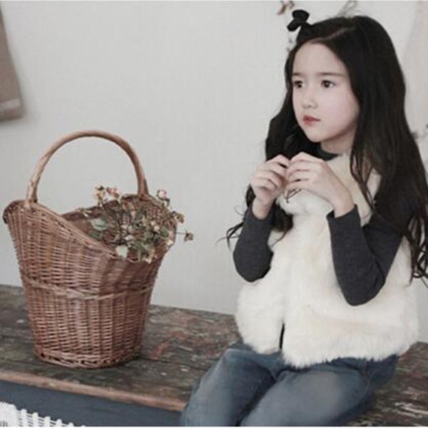 

furry 2018 autumn winter little girls faux fur vest kids coats soft clothes toddler thickening sleeveless princess jackets n183, Blue;gray
