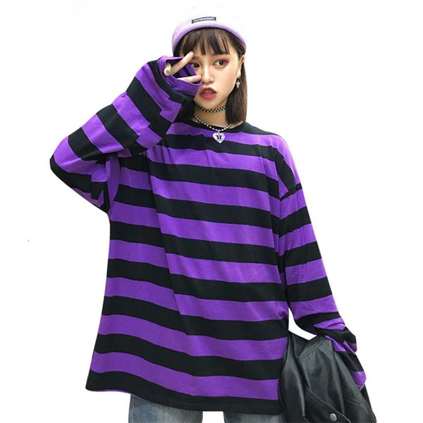 

t shirt womens clothing trendy hit color stripes women long sleeve short sleeve color block female t shirt casual loose tee, White